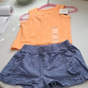 New First Impressions Orange 6-9 Months and Blue Shorts 12 Months Matching Set.